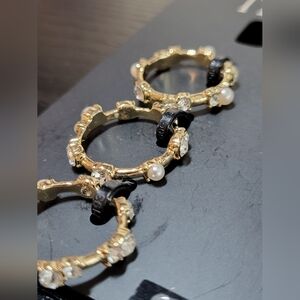 Inc International Concepts Triple Stack Ring Gold-Tone Pearl Crystal Size 6 NWT